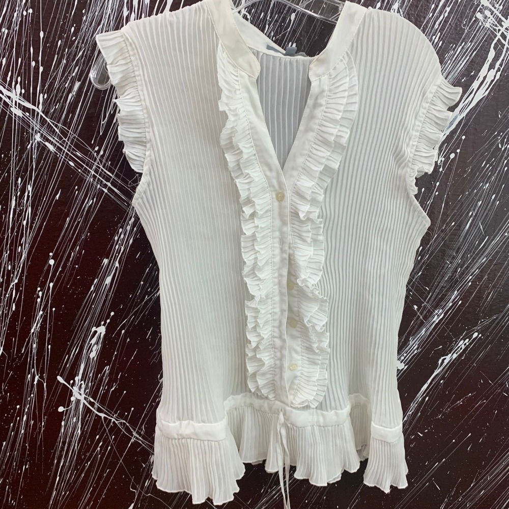 NY Collection White Pleated Ruffle Sleeveless Blouse XL XCGU0247 Peplum Top